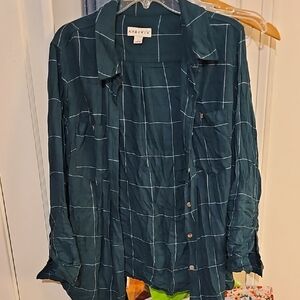 Ava & Viv Men's Teal Plaid Button Down Shirt